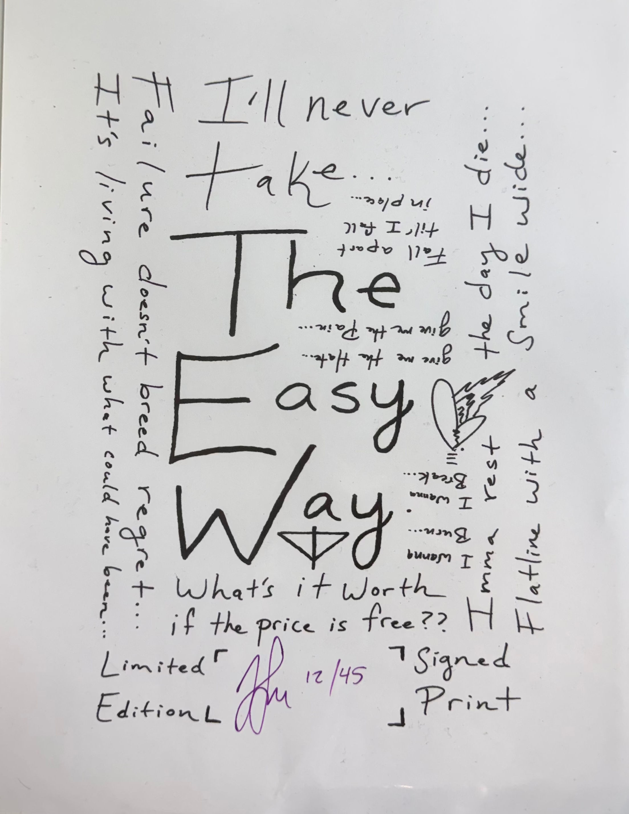 Easy Way Lyric Sheet - Signed Print