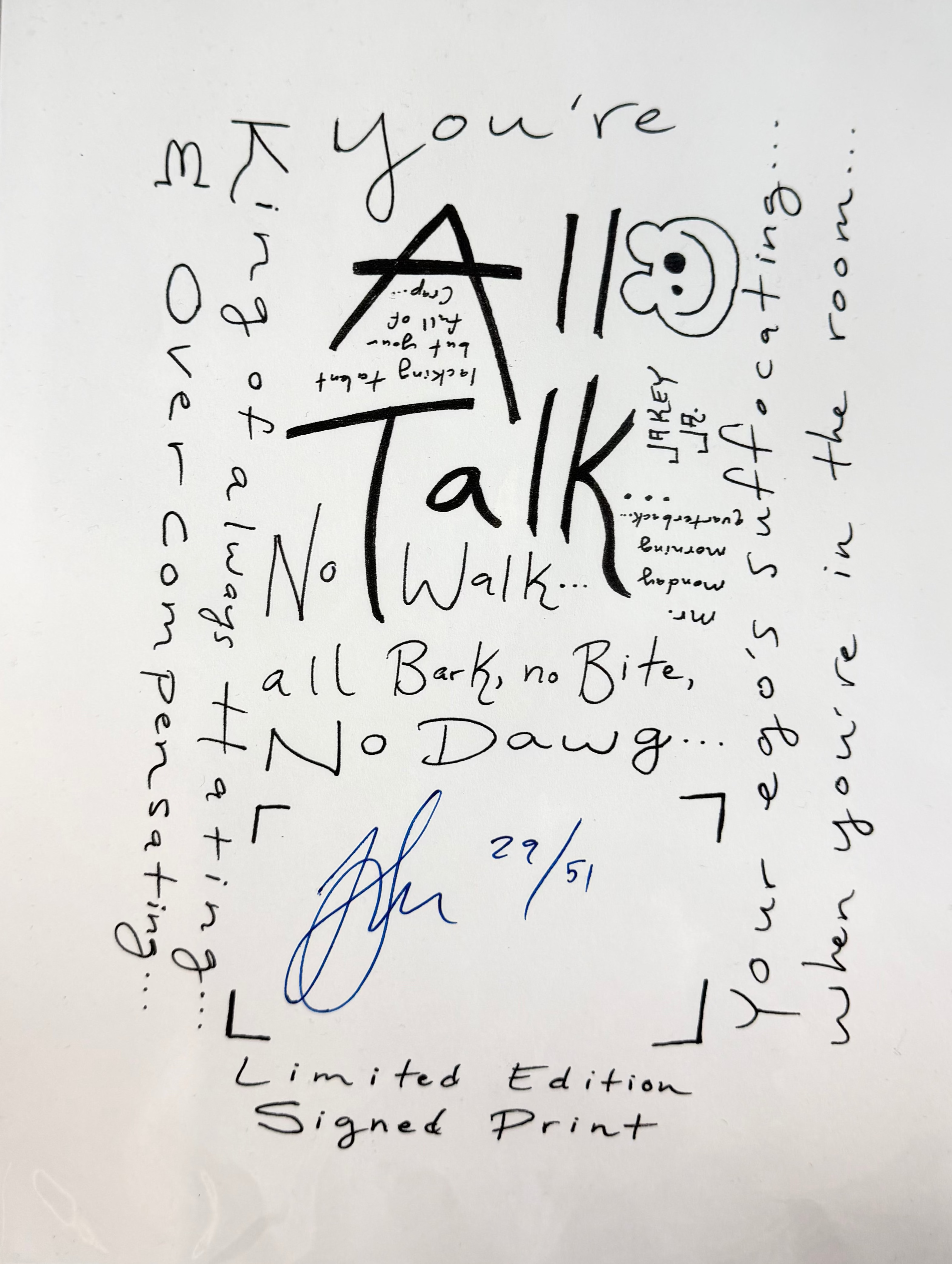All Talk Lyric Sheet - Signed Print