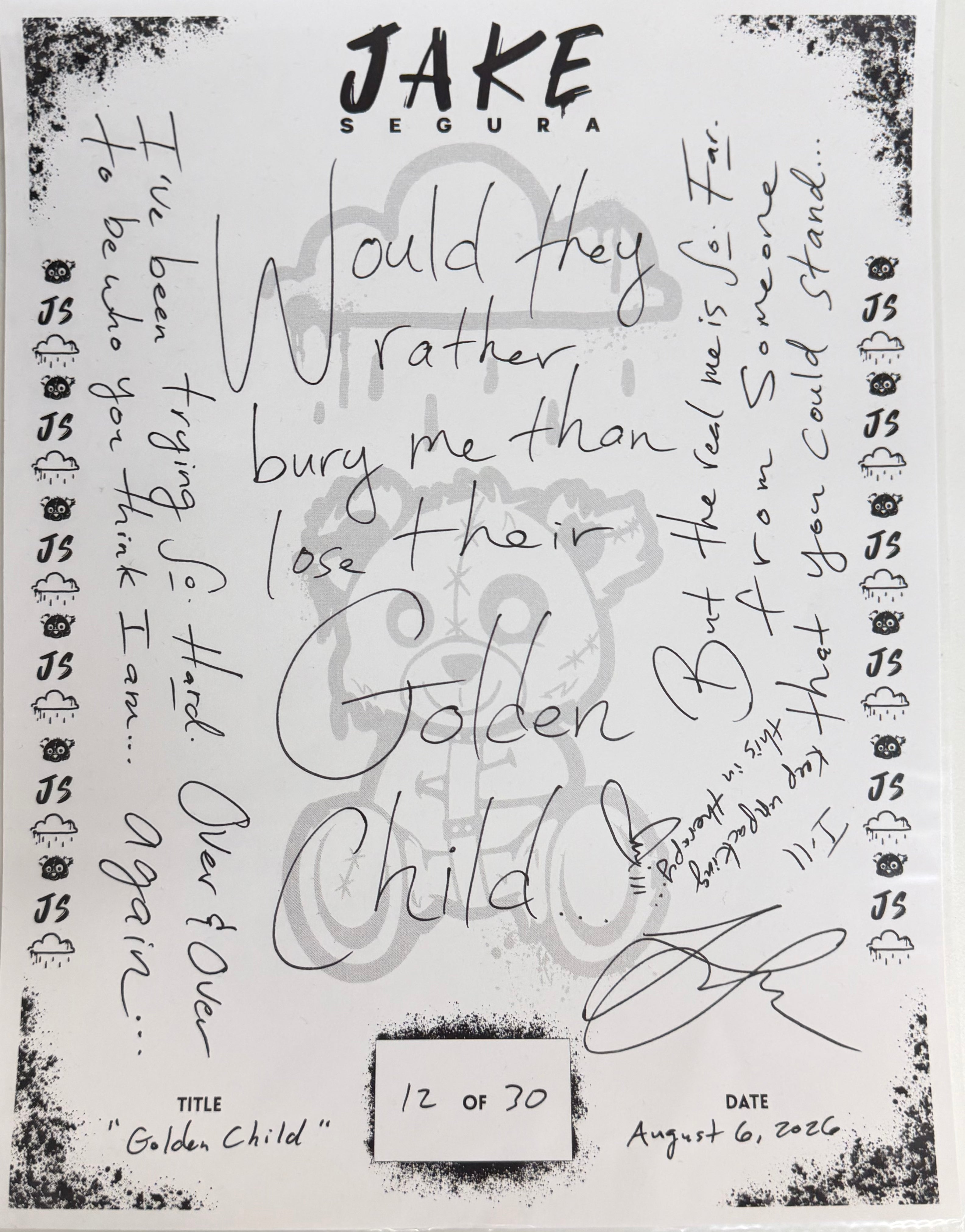 Golden Child Handwritten Lyric Sheet