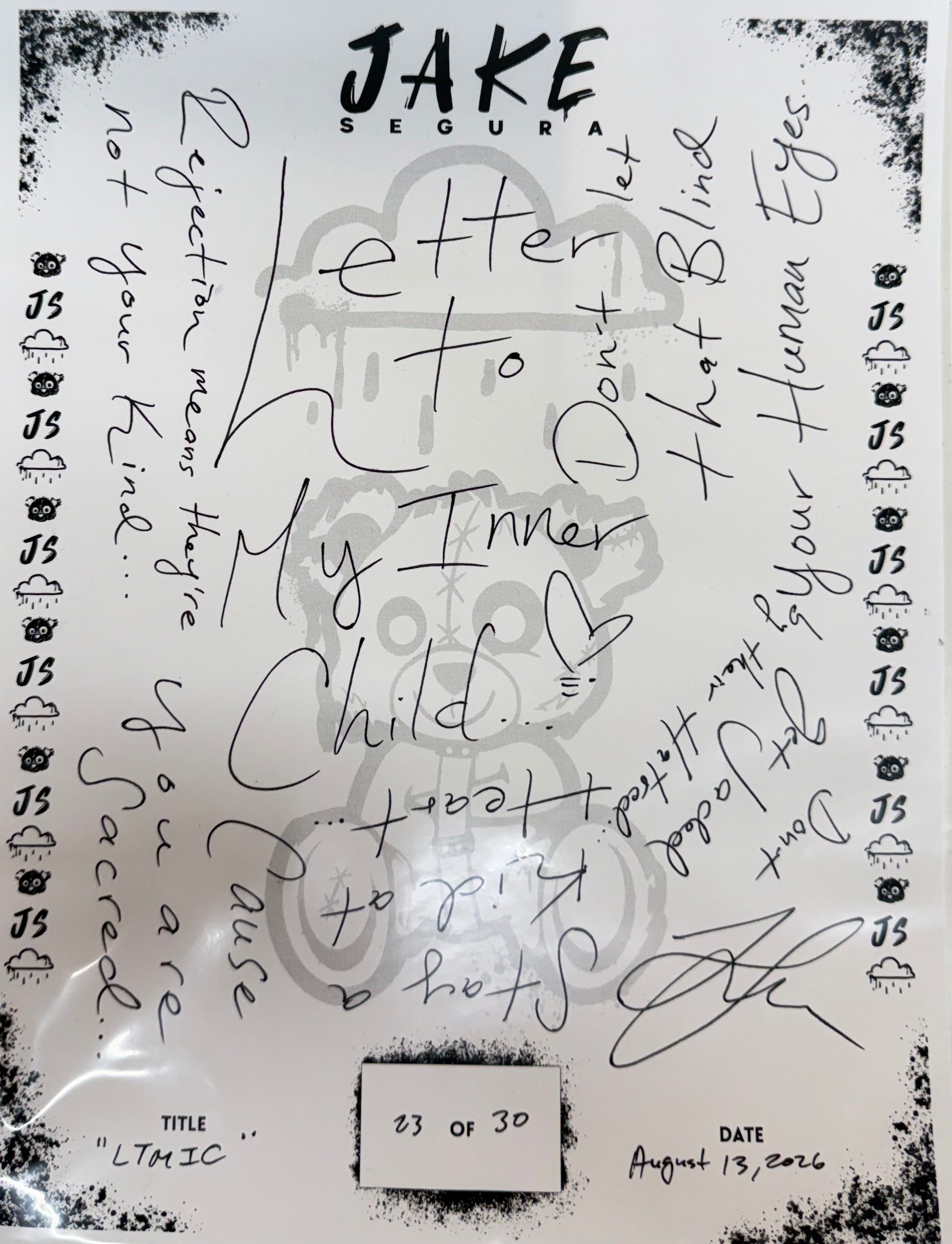 Letter To My Inner Child Handwritten Lyric Sheet